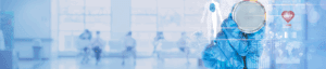 Medical professional with digital health graphics overlay.