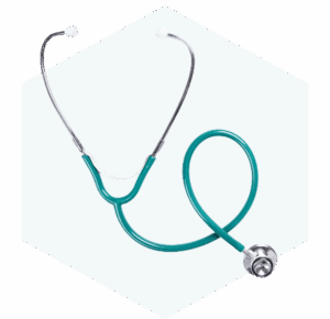 Stethoscope on white hexagon background.