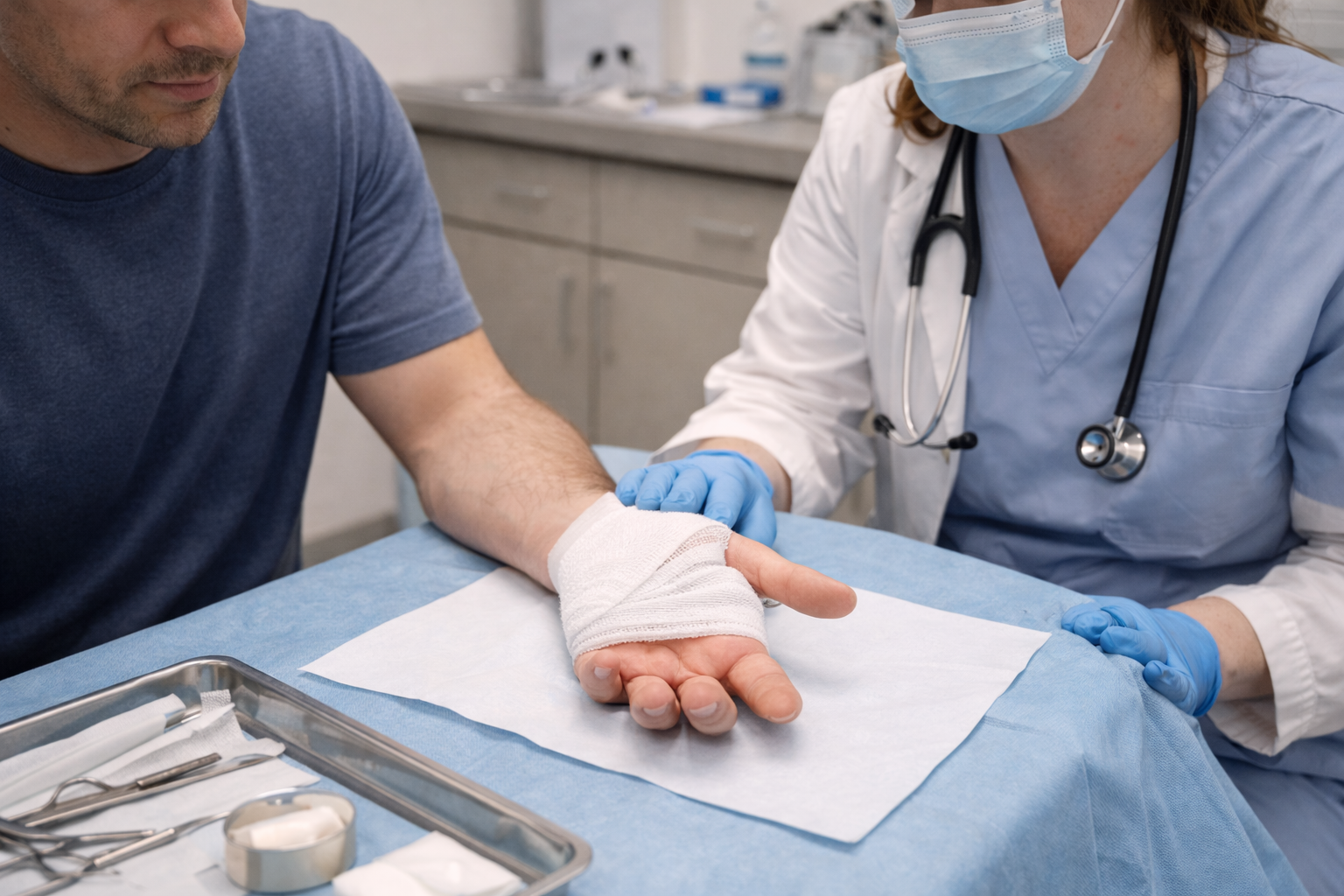 Dr. Lisa Clay, MD providing laceration care at Monarch Medicine in Carmel, Indiana