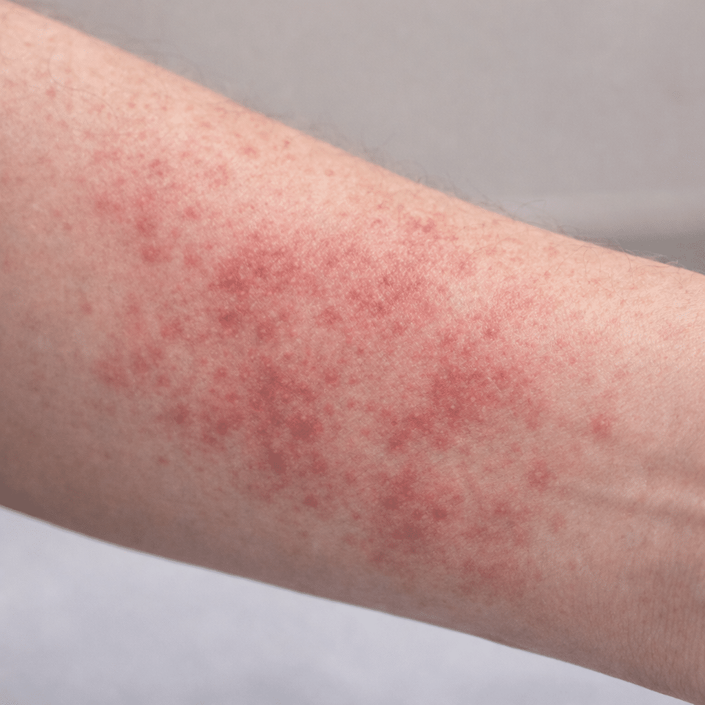 Skin rash with redness and irritation evaluated at Monarch Medicine Urgent Care in Carmel, Indiana.