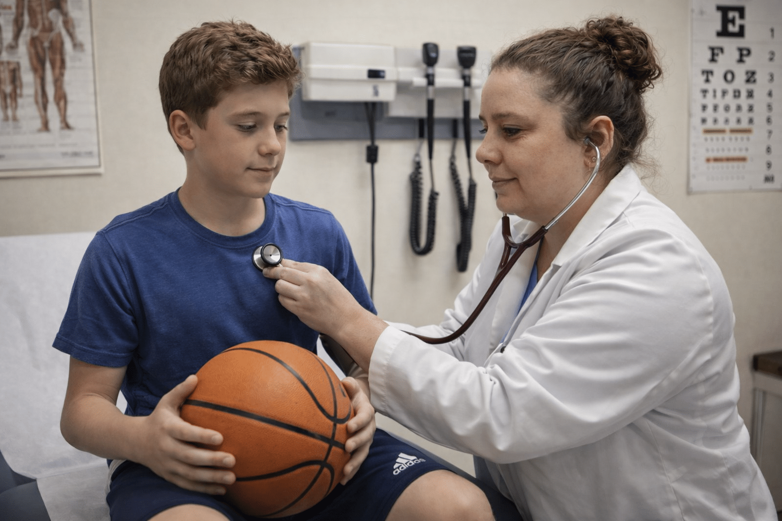 Dr. Lisa Clay, MD performing sports physical exam at Monarch Medicine in Carmel, Indiana