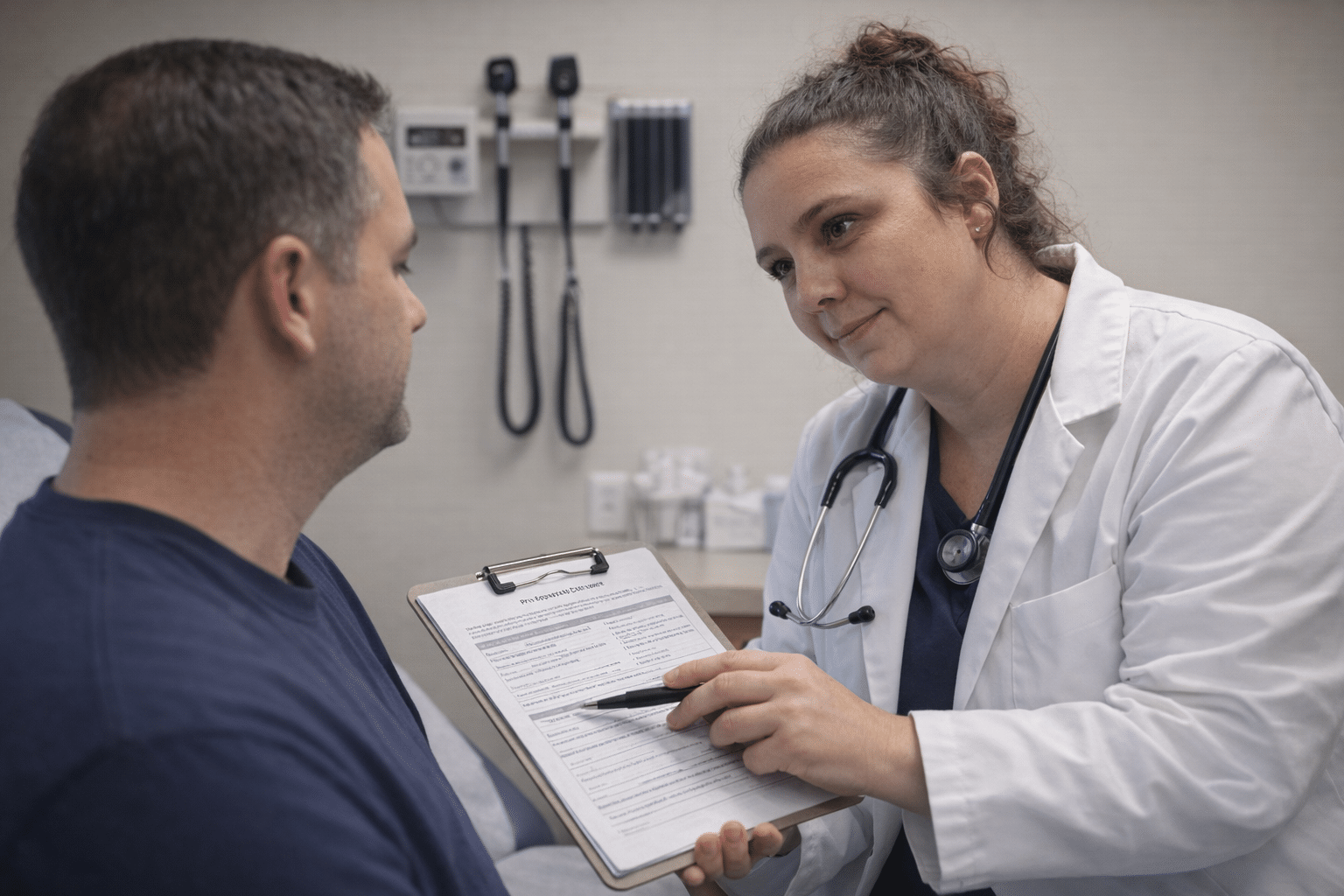 Pre-op evaluation performed by Dr. Lisa Clay, MD at Monarch Medicine Urgent Care in Carmel, Indiana